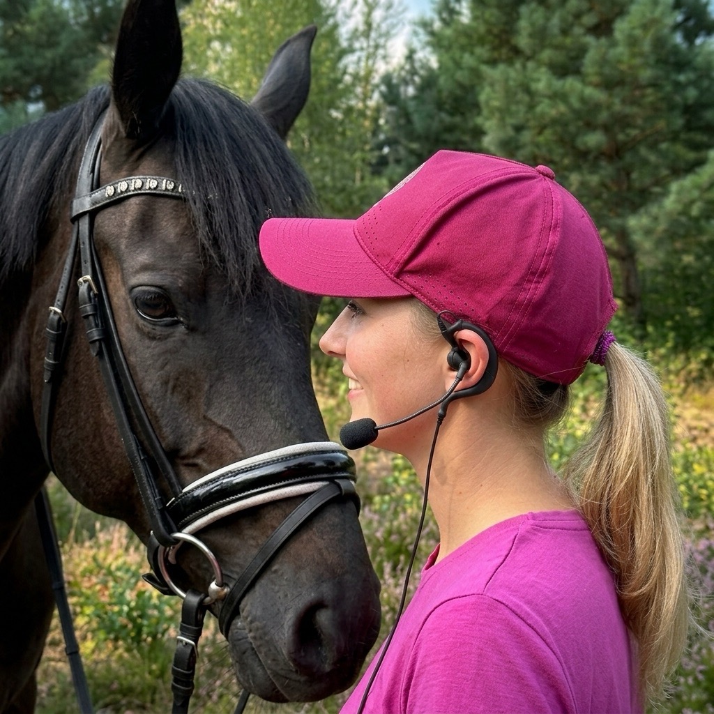 Jednouszna słuchawka z mikrofonem interkomu eQuestConnect w uchu trenerki